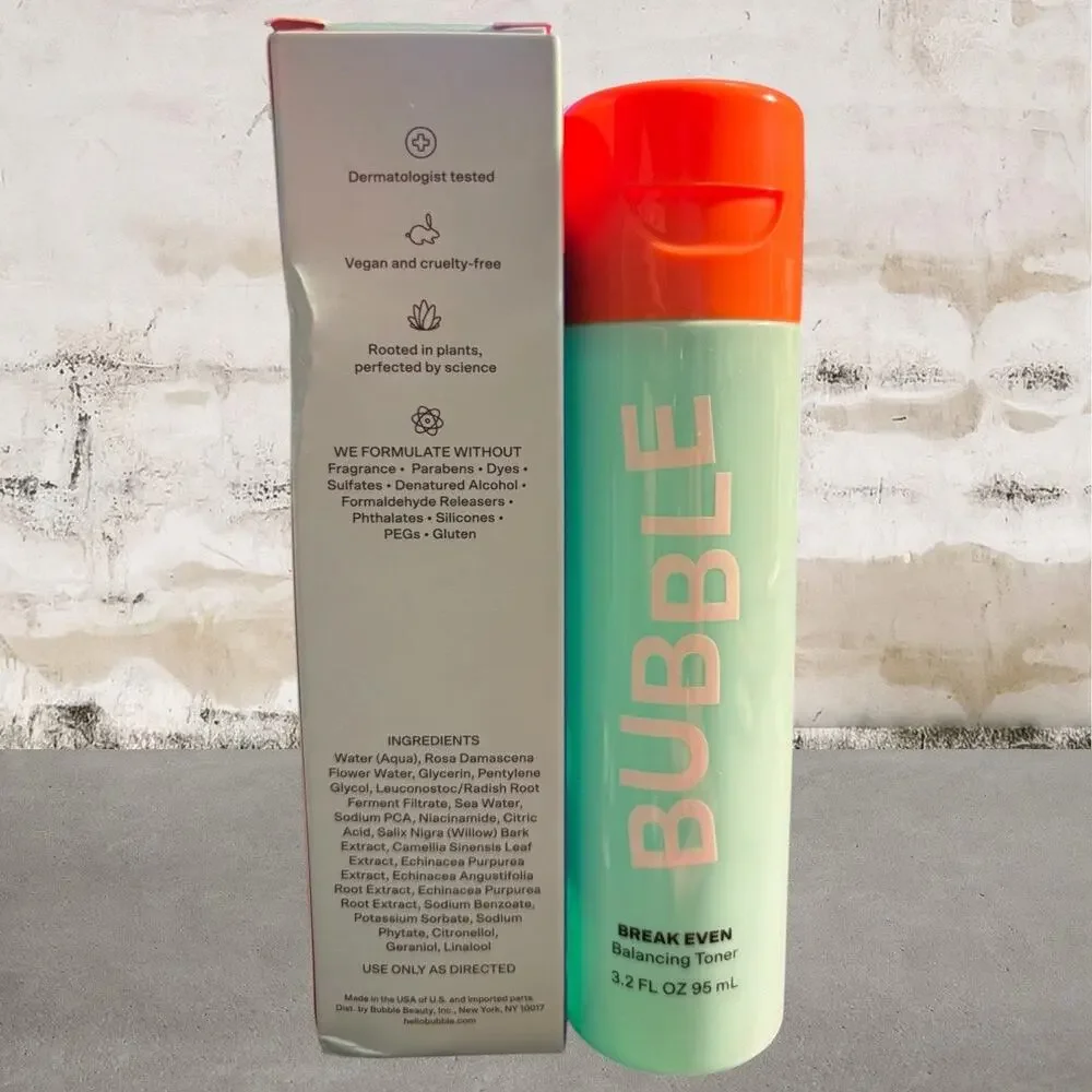 Bubble Skincare $16 Break Even Balancing Face Toner NIB